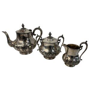 Antique James Dixon & Sons England  EPBM 3-Piece Silver-Plate Tea Set Marked